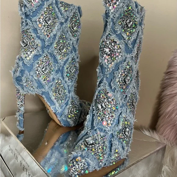 Denim Embellished Heel Bootie - Picture 7 of 7